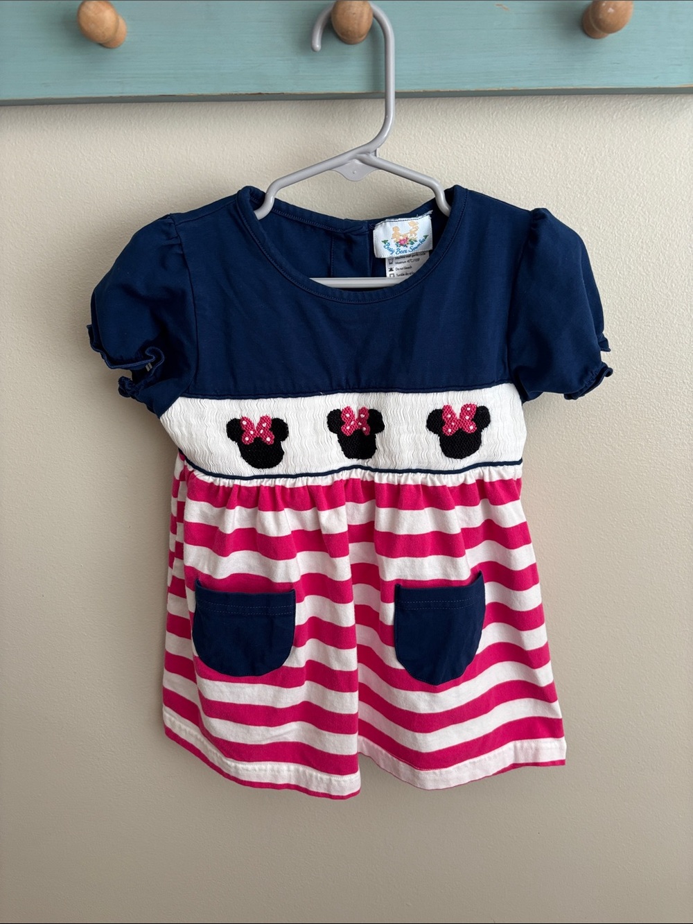 Busy Bees Smocks Navy & Pink Minnie Mouse Smocked Toddler Dress size 3